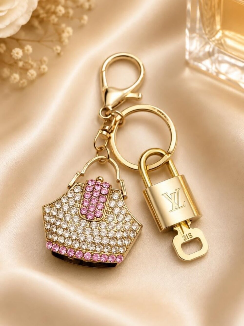 Louis Vuitton Authentic Gold Padlock 🔒 Key + Unbranded Keychain Bag Charm